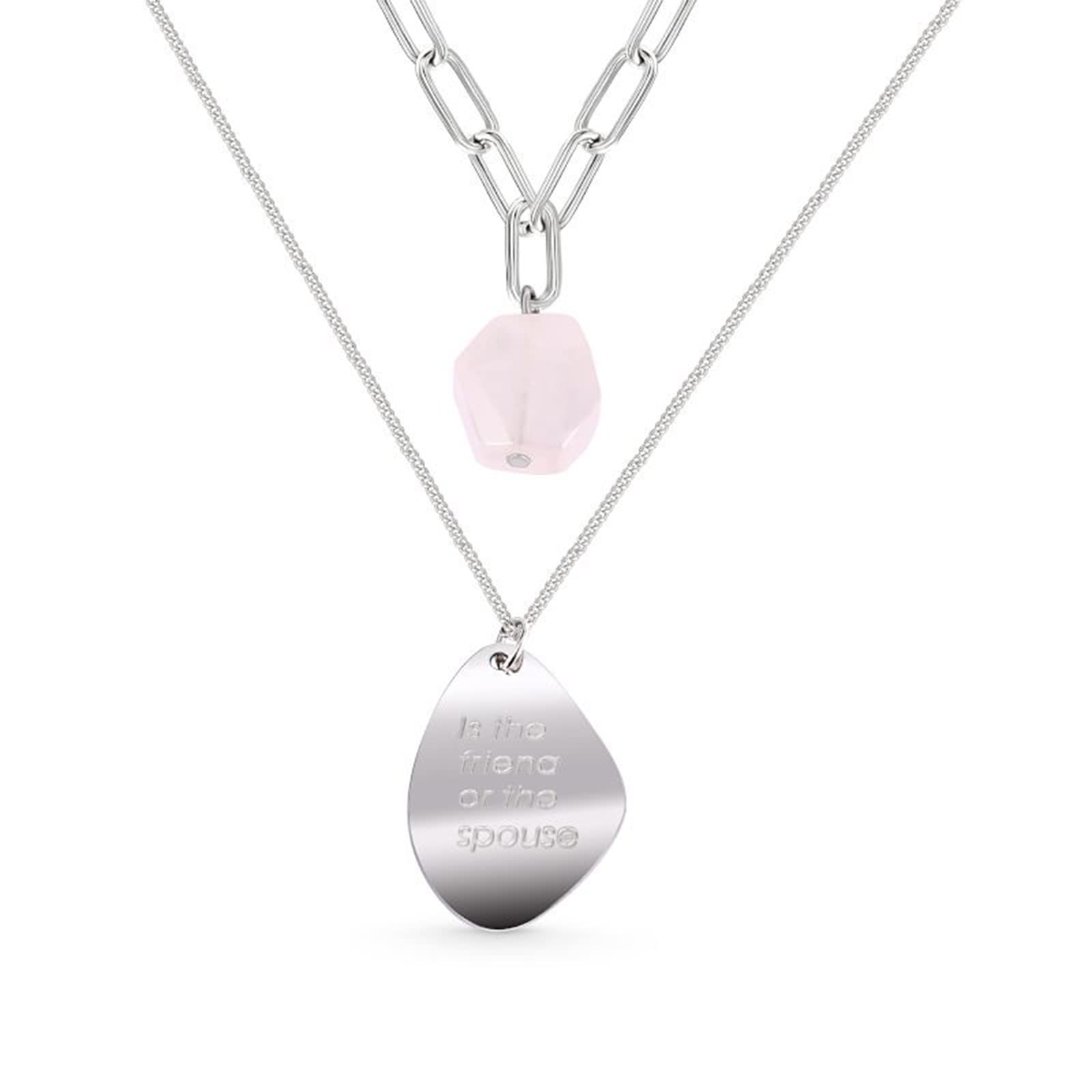 Jeulia Natürlichen Quartz Doppel Layer Halskette:Kette Design Energie Heilung Rosenquarz Anhänger Stapelbarer Damen Herren Titan Stahl Reiki Kristall Halsketten Weihnachten Geschenk