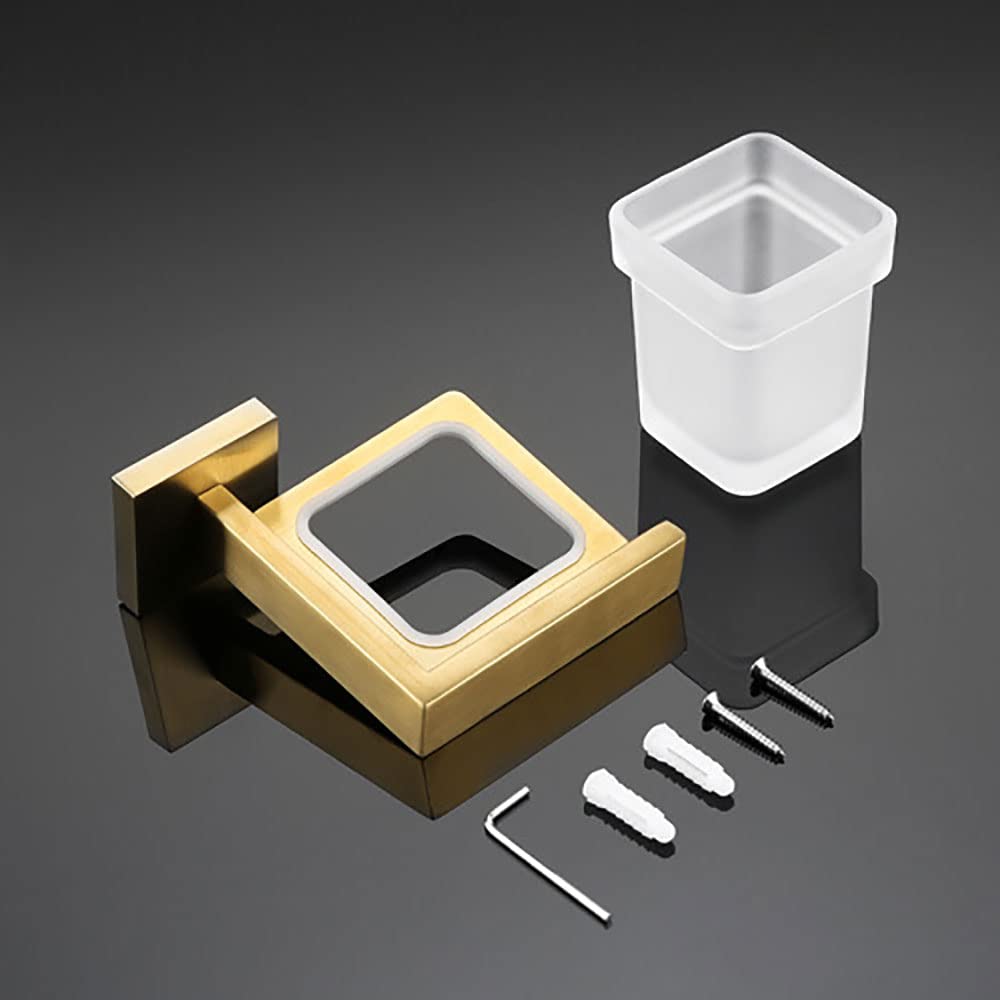 Portaspazzolino Portaspazzolino da Parete for Bagno, Bicchiere in Vetro Smerigliato con Supporto Supporto da Parete in Acciaio Inossidabile Lucido, Set di Tazze Rotonde for Dentifricio for Bagno Hotel