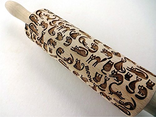 Meow Cats Embossing Rolling Pin Wooden Handmade Rolling Pin With Cats Gift For Cat Lovers #TOP4