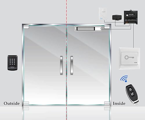 Miniatura 9 de Sistema de control de acceso a la puerta, teclado RFID, kit de cerradura magnética eléctrica de 600 libras con botón de salida, timbre de puerta,