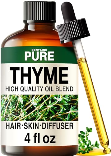 100% Pure Thyme Oil - 4 Fl Oz Thyme Essential Oil for Hair, Skin, Diffuser, Aromatherapy & DIY Soap Making Scent