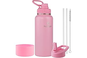 32 oz Double-Walled Vacuum Insulated Stainless Steel Water Bottle with Straw and Spout Lid (Pink)