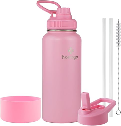 Botella de agua deportiva de 32 onzas con recubrimiento en polvo de doble pared aislada al vacío, de acero inoxidable 188, boca ancha, termo térmico