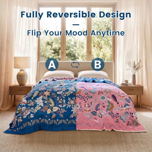 Image of MSGKV Boho Throw Blanket 60 inchx80 inch 100% Cotton Twin Floral Throw for Couch