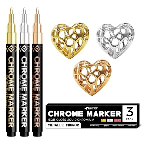 Pagather 3Pcs Chrome Paint Markers, Permanent Mirror Liquid Chrome Pens For Plastic, Metal, Model, Jewelry, Wheel Painting, Touch Up &Amp; Repair Kit, Diy Art Projects