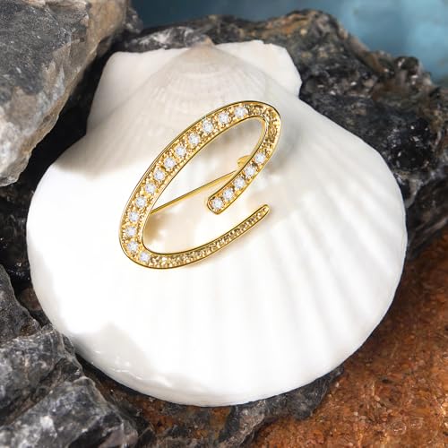 Image of Cicy Bell A-Z Initial 26 Letter Brooch Pins 18k Gold Plated Cubic Zirconia Breastpin Name Personalized Gifts for Women Men