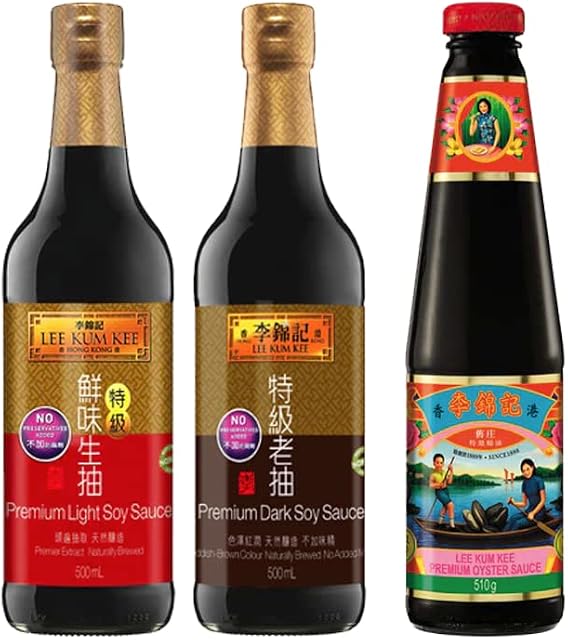 Lee Kum Kee Premium Essential Cooking Set (Light and Dark Soy Sauce + Oyster Sauce)
