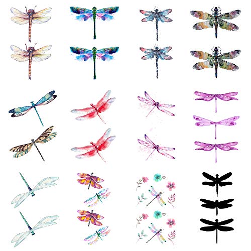 SanerLian Dragonfly Temporary Tattoo Sticker Watercolor Waterproof Women Girls Children Kids Party Favor Hand Arm Back Body Art 10.5X6cm Set of 12 (Dragonfly3)