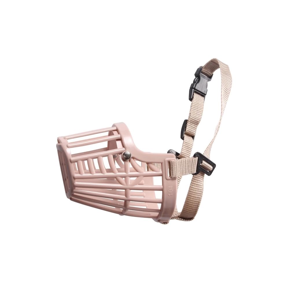 Record - Dog Muzzle - Made of Plastic with Adjustable Nylon Strap - Practical Plastic Closure Clip - Size XXL - Beige