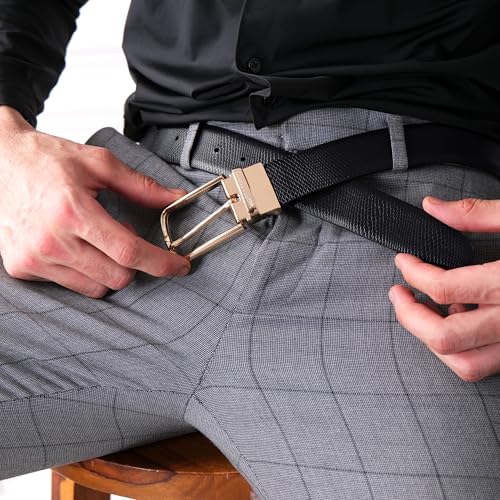 Image of HAYES LONDON Belts for Men Leather Original - Belt for Men Formal with Classic Design, Durable and Italian Reversible Men Belts for All Occasions