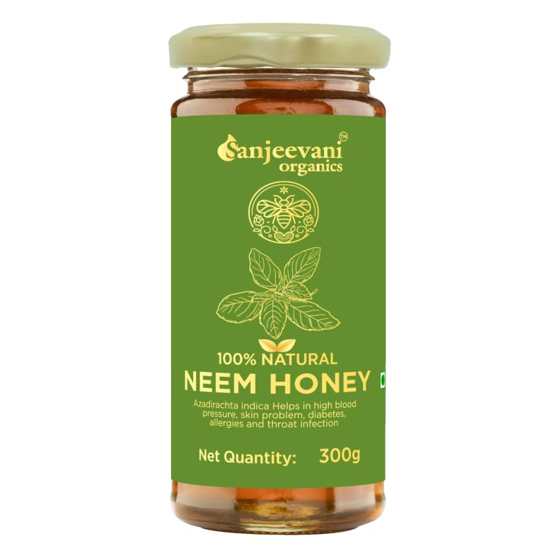 Sanjeevani Organic Natural Neem Honey 300g, antioxidant-rich honey combining raw, unprocessed honey with the natural essence of neem. Known for its medicinal properties, holistic wellness and everyday immunity.
