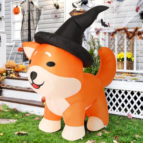 Comin CM 4 Ft Halloween Inflatables Dog Outdoor Decorations Blow Up Yard Wizard Shiba Inu Dog thumb #1
