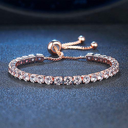 Starain Tennis Bracelets For Women White Cubic Zirconia Bling Bracelet,Rose Gold Copper Beaded Bracelet Cuff Bracelet Set thumb #2
