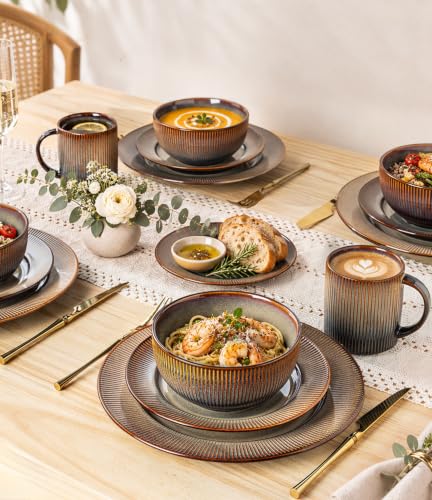 Image of TheTerra Ceramic Dinnerware Set for 8, 24-Piece Plates and Bowls Set