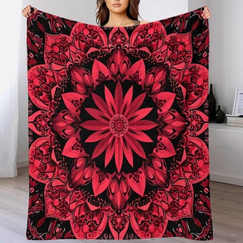 Plaid microfibre abstract pattern design couverture 3D mandala rouge salon