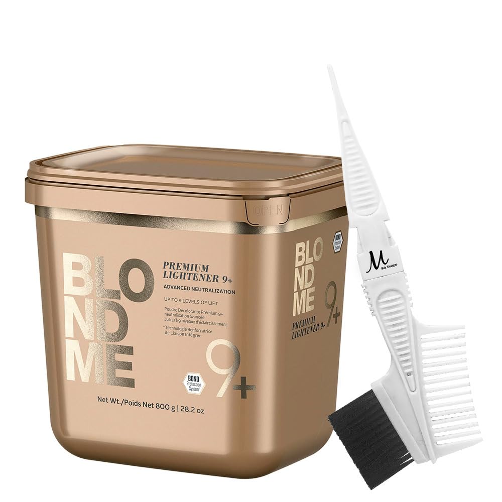 BlondeMe Premium Lightener 9+ Powder | BlondeMe Bleach Powder 800 grams and M Hair Designs Tint Brush Comb (Bundle)