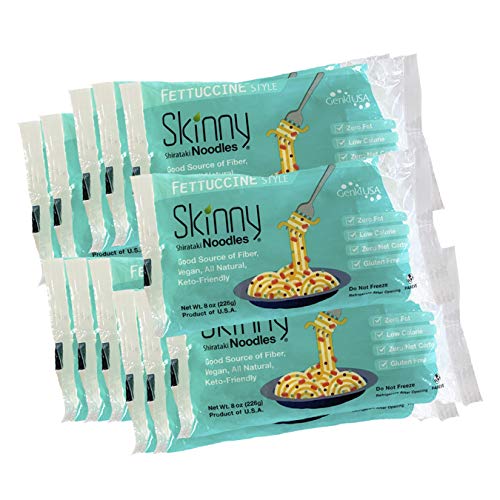 Skinny Shirataki Noodles Fettuccine, Pasta Noodle, Keto, Low Carb, Low Calorie, Low Fat, Healthy, Konjac, Konnyaku, Glucomannan, Gluten-Free, Asian, Plant Based, Made in USA, 8 oz, 12 Pack