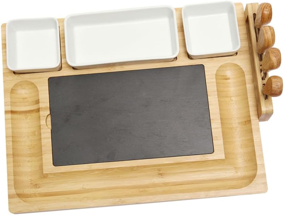 Unique Bamboo Cheese Board Serving Tray with Accessories Cutting Board for Home Entertaining Charcuterie and Picnics Cheese Lovers