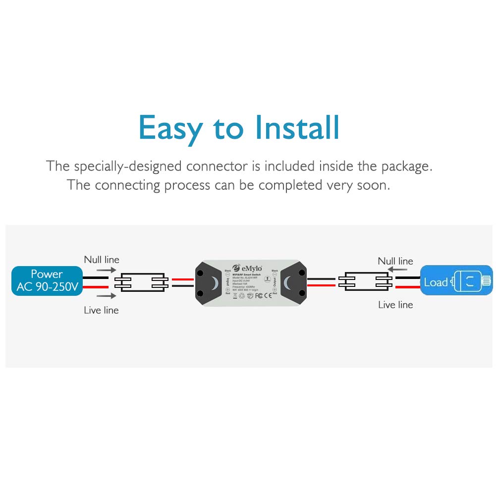 eMylo Smart Wireless Telecomando Interruttore 220V Relè 1000W 1-Channel Relè RF Interruttore 90-250V Automazione domestica 433Mhz con due trasmettitori 6 pacco