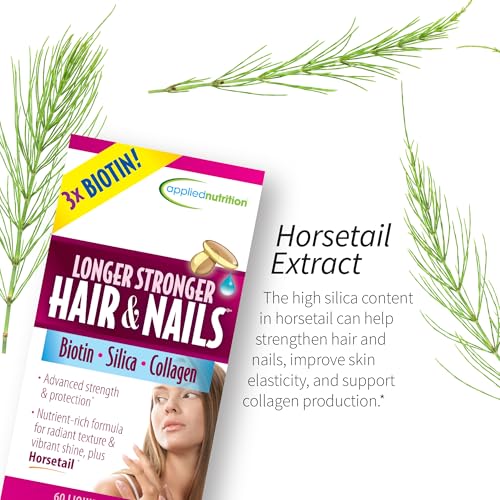 Applied Nutrition Longer Stronger Hair & Nails - 60 Liquid Soft-Gels, Pack of 2 - Biotin, Silica & Collagen - 60 Servings