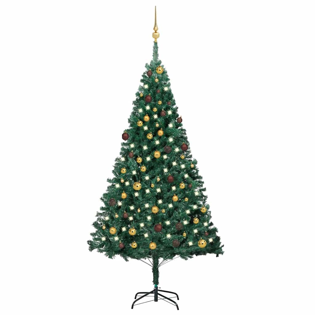 Árbol de Navidad preiluminado 210 cm con luces y bolas decoración festiva verde