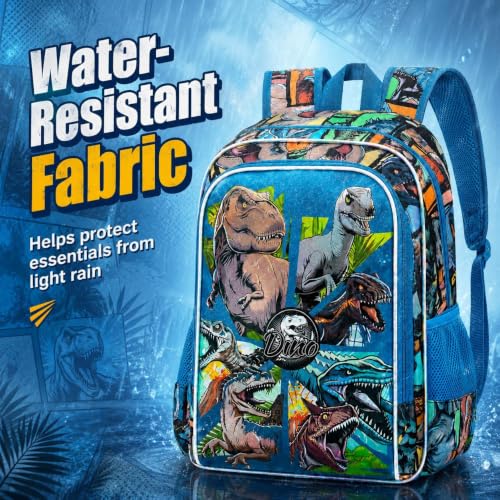 Image of CCJPX 3PCS Dinosaur Backpack for Boys, 16 Inch Water Resistant Preschool Bookbags, Cool Kindergarten School Backpacks and Lunch Box(Blue)