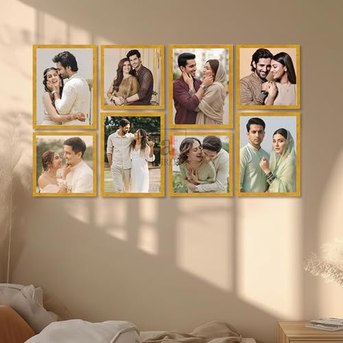 Image of Art Street Photo Frame Set of 8 Gold Wall Decor Collage Display Hanging Family Picture Frames Gallery Collection Decor Items Wall Mount Frames Birthday Anniversary, 8x8 and 8x12 In