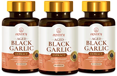 Homtiem Black Garlic 60 Capsules With Vitamin B Non-Gmo, Boost Your Vitality, Improved Memory, Enthusiasm For Work, Promotes Immunity And Blood Pressure Health(180 Capsule) #TOP27