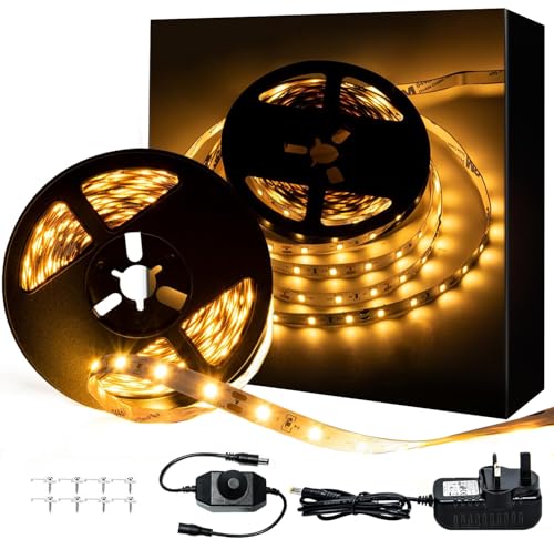GUOTONG 6M Warm White LED Strip Light, SMD 2835 Bright 300 LEDs 12V LED Strip Light for DIY Bedroom Kitchen Cabinet Under TV and More