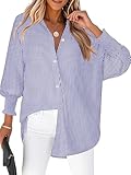 Zeagoo Blue and White Striped Shirt Women Trendy Long Sleeve Button Down Blouse Smocked Cuffed Work Tops