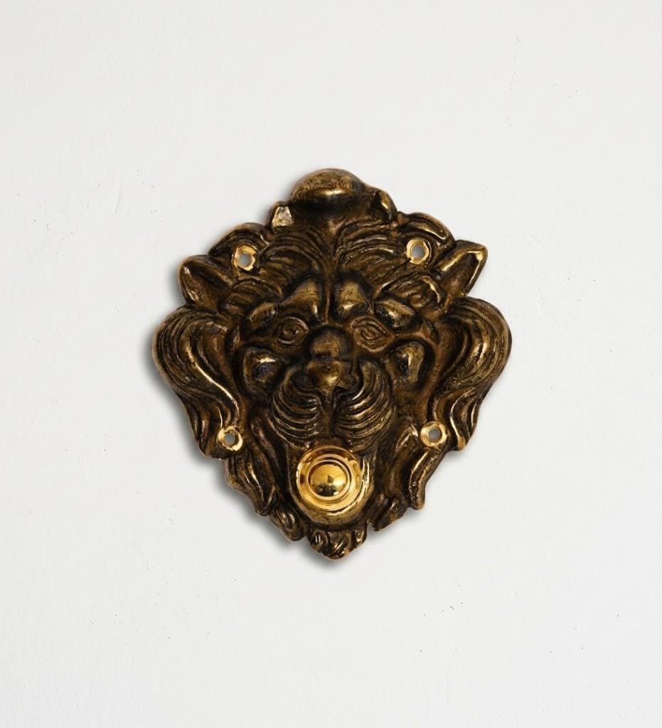 Sonnette bouton en laiton extérieur lion fixation murale porte