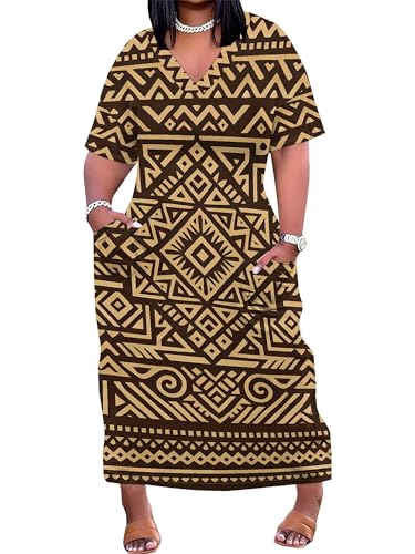 Image of PinkPatty Women's Oversize V Neck Short Sleeve Maxi Dress with Pockets