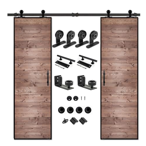 Image of S&Z TOPHAND 20in x 84in Double Brown Gray Barn Door with 8FT Sliding Door Hardware Kit, Stainless Steel Frame Modern Style, Simple Assembly Required