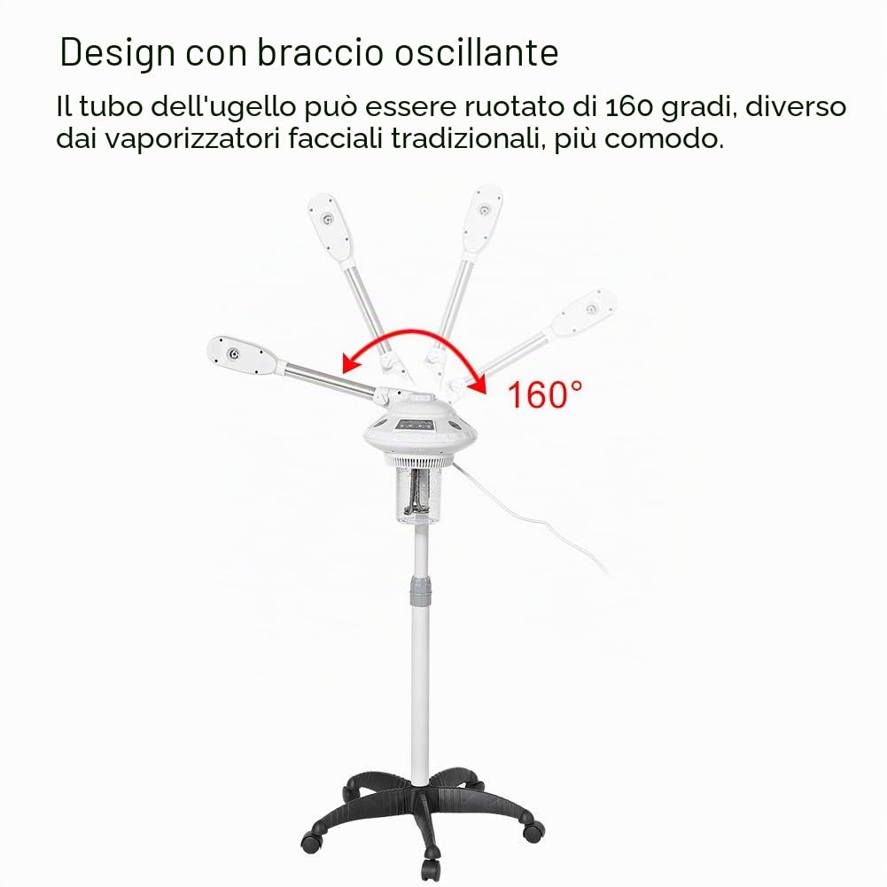 GOTOTOP Vaporizzatore Viso Caldo Professionale 220V 750 W con Ozono, Altezza regolabile, con Ruote, Vapore aromatico mobile, per la cura della pelle del viso, per salone di bellezza, SPA