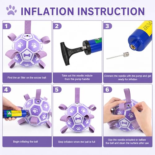 Image of Dog Toys Balls, Dog Soccer Ball with Straps, Dog Birthday Gifts, Durable Balls for Small Medium Pet, Puppy Outdoor Toy, Pet Training Soccer Ball, World Cup Soccer (6 Inch) (Purple, Medium)