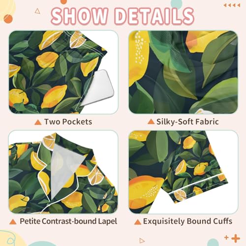 senya Background with Many Lemons Satin Summer Pajama Sets Silk Short Sleeve Button Down Sleepwear3