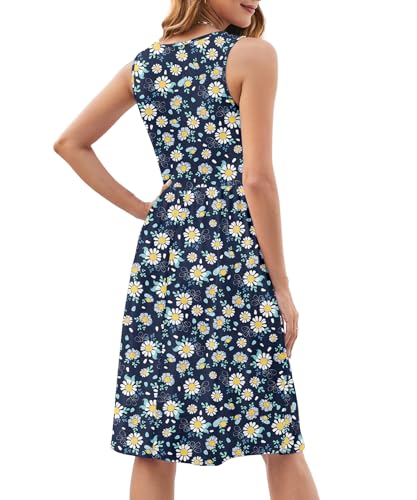 Image of KUOTAI Womens Summer Dresses Sleeveless Casual Loose Swing Button Down Midi Dress V-Neck Flowy A-Line Sundress