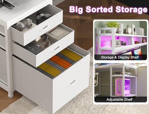 Image of EnHomee 104''L Shaped Desk with 4 Layouts,Outlet for Two Person Home Office | 4 Layout Sizes 64''-104'', Multi-Room Compatibility, 4 AC+2 USB Outlet, Multi-Monitor Stand, Simultaneous Work and Charging
