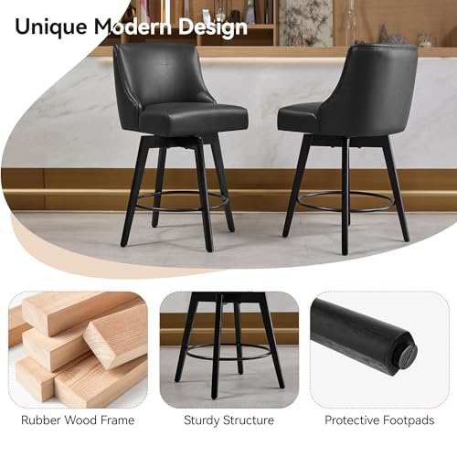 Image of 26 inch Counter Height Swivel Bar Stools, Set of 6, Black