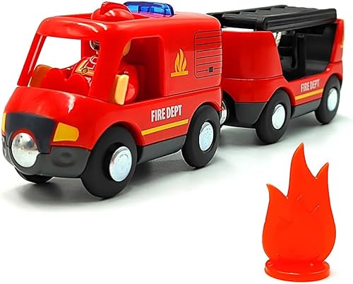 Miniatura 7 de Juego de trenes magnéticos y autos de madera, accesorios de tren de camión de bomberos para niños de 3 a 5 años, juegos de trenes de madera para
