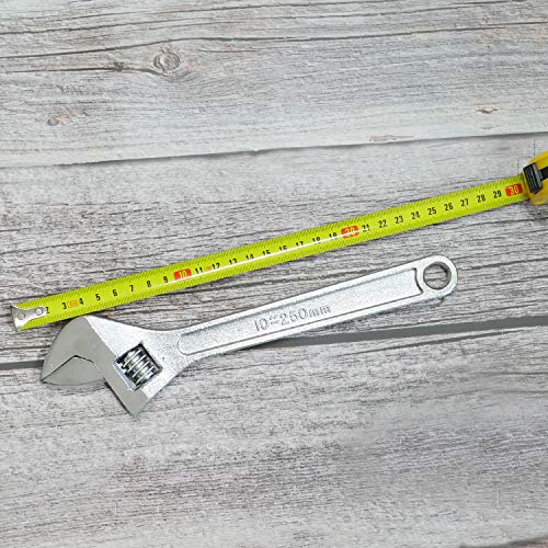 Image of Dr.Luck 10 Inch Sliver Adjustable Wrench, Drop Forged Steel Heat Treated Chrome-plated, Garage DIY Tool