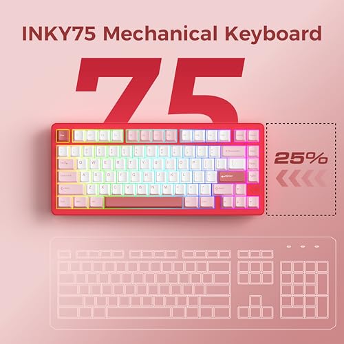 Image of MK INKY75 CNC Aluminum Mechanical Keyboard Triple-Mode Connectivity Gaming Keyboard, 75% Layout Mechanical Keyboard,with Superior Acoustics, Creamy Sounding, RGB /HMX /4000mAh(Very Raspberry)