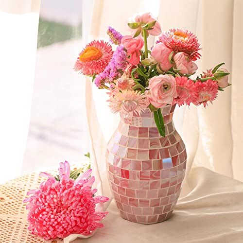 Covege Pink Vase For Flowers - Handmade Mosaic Glass Vase For Home Decor ,Modern Decorative Flower Vases For Bedroom Kitchen Living Room Centerpieces thumb #2