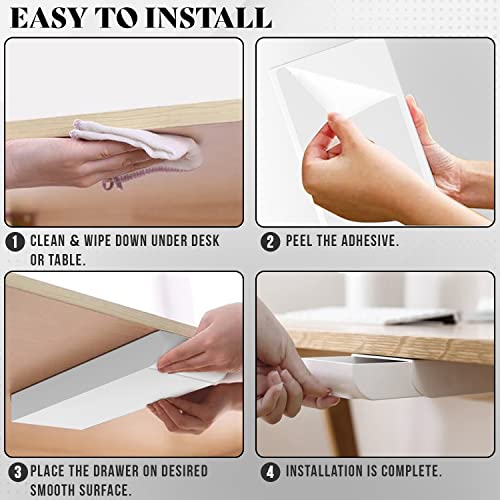 Organizador de Cajones Bajo el Escritorio 2 Pack, Almacenamiento Deslizante para Bolígrafo, Cables y Accesorios de Oficina con Adhesivo, Instalación sin Taladro, Almacenamiento Oculto para Oficina y Hogar miniatura 6