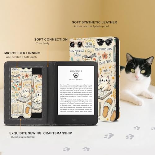Image of CoBak Case for 6 inch E-Reader - PU Leather Smart Cover with Auto Sleep /Wake & Hand Strap, not Compatible with Kobo Clara,Slow Morning