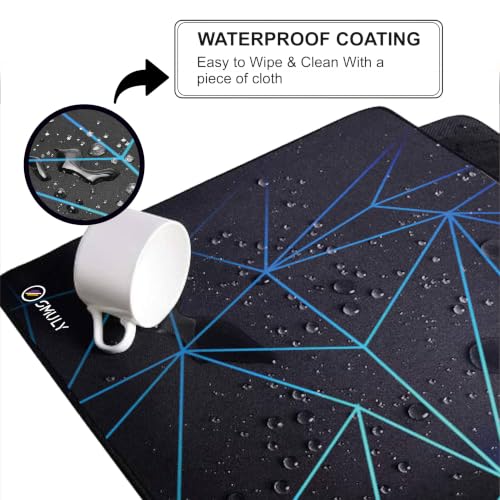 Image of Abstract Geometric Print, Large Desk Mat, Extended Mouse Pad 58.5 x 28 cm, Desk Pad, Washable Mousepad, 2mm Thick Non-Slip Rubber Base, Stitched Edges for Office, Home & Workstation (Black /Blue)