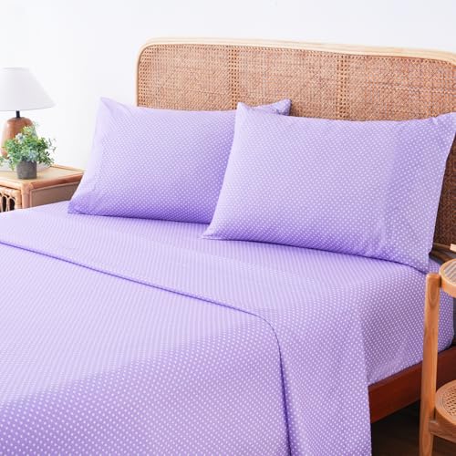 Image of MCO 4Pieces Polka Dot Sheets Set, Breathable Queen Sheet Set with 16 inch Deep Pocket,Modern & Luxury, Brushed Microfiber Bedding Set(Queen, Polkadot Purple)