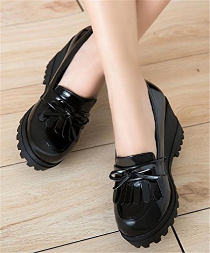 Wedge Oxfords Shoes for Women, Lolita Cosplay Japanese School Uniform Dress Shoes Heel Platform Loafers with Tassles3