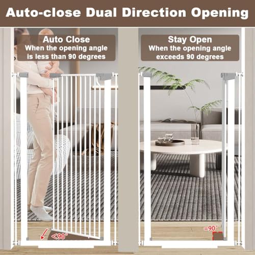 Fairy Baby 51.18" Extra Tall Cat Pet Gate, 48.5"-56.2" Extra Wide Long Dog Gate for The House, Doorways, Hallways, Metal Large Pet Barrier Fence Indoor Kids Toddlers Gate Auto Close No Climb, White - Image 6