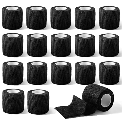 Awinker 18 Rolls Self Adhesive Bandage Tape 5cm x 4.5m Grip Medical Tape Cohesive Elastic Bandages Sports Finger Football Tape for Dogs Pets Vet Wrap Tattoo (Black)